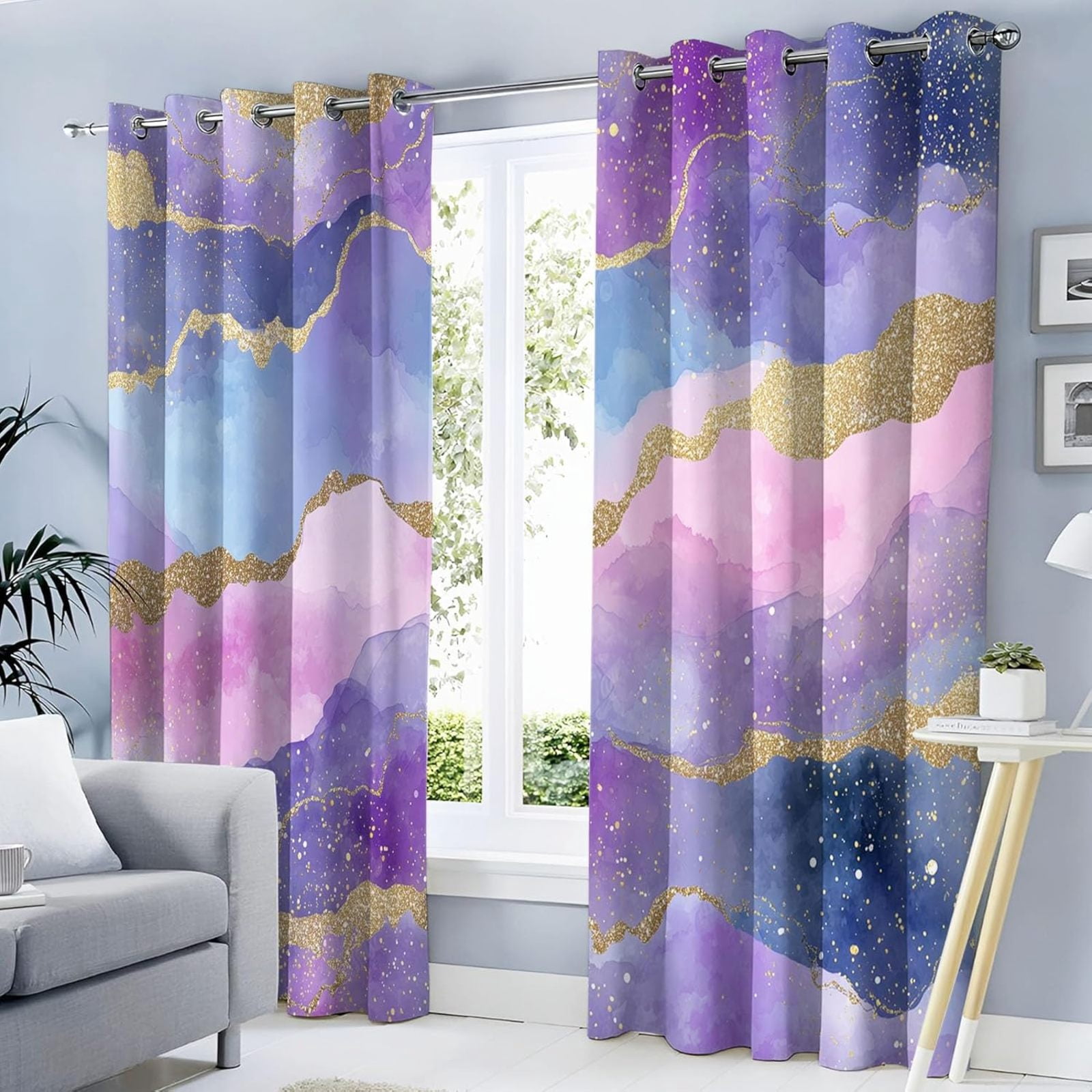 Dreamy Watercolor Waves Blackout Curtains For Bedroom Living Room ...