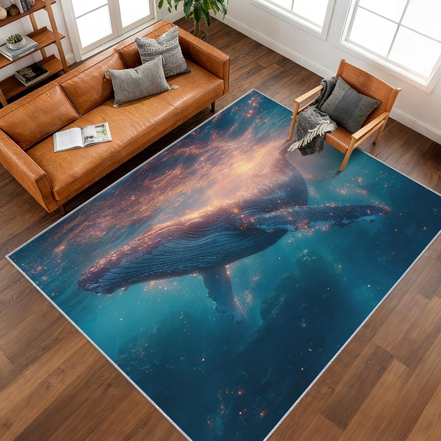 Sea Rug Animal Dreamy Whale Area Rugs, Blue Marine Life Sea Animal Pattern Carpet ...