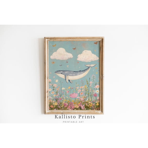 Dreamy Whale Art Print Poster, Whimsical Ocean Wall Decor, Floral Whale Illustration, Nursery Art Print Poster, Nature Inspired Art, Size 24x36 UNFFRAMED F03.1.6l1881