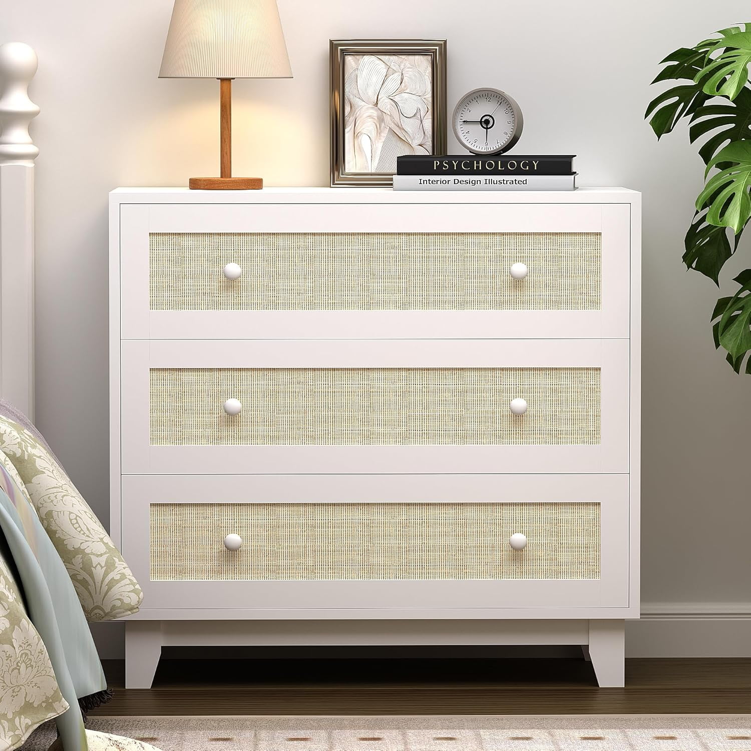 DreamyHM 3 Drawer Dresser for Bedroom, Boho Small Natural Rattan Closet ...