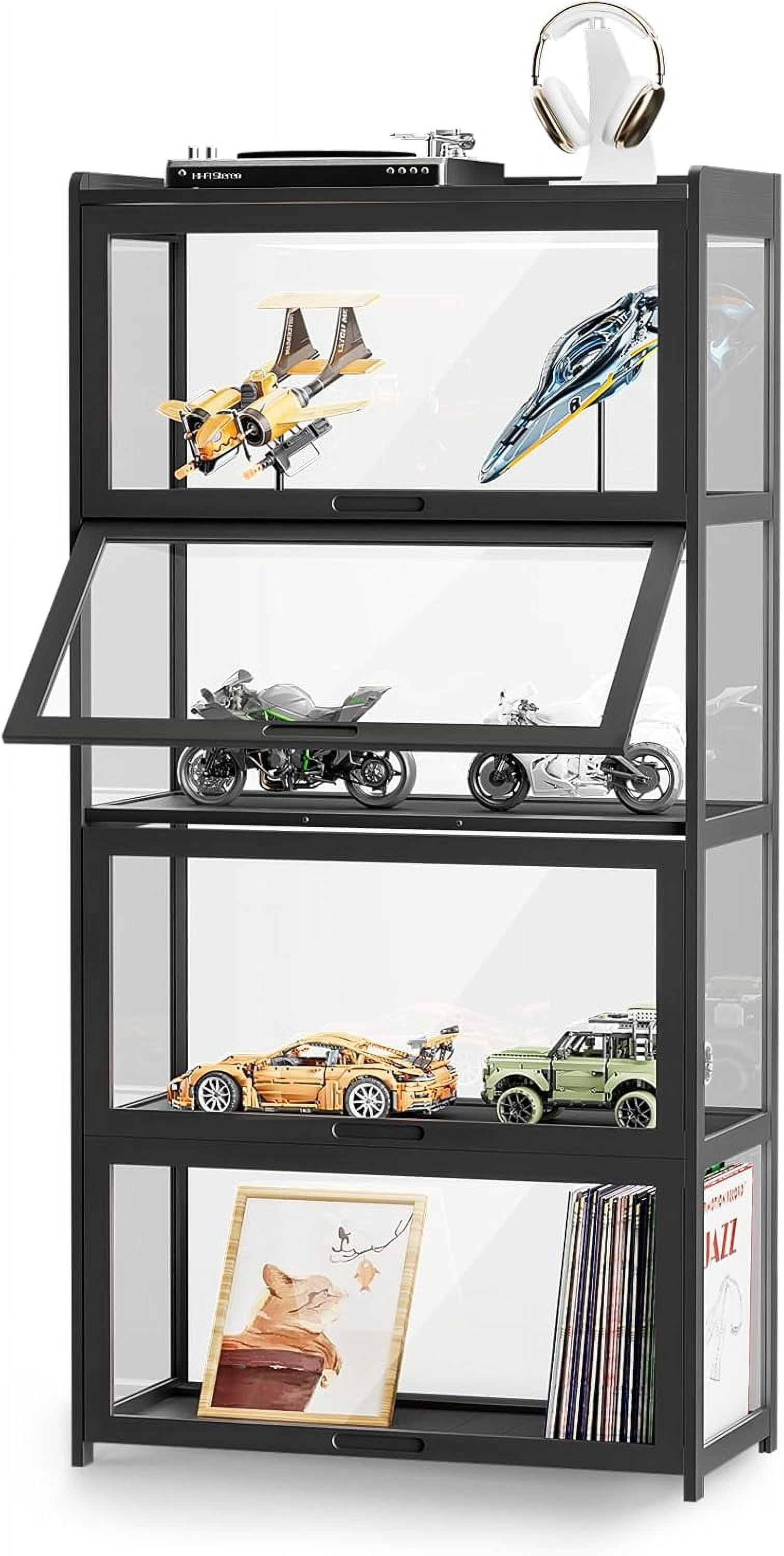 DreamyHM 4 Tier Acrylic Display Cabinet with Door, Free Standing Clear Display Shelf Case Rack ...