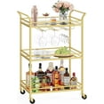 thumbnail image 1 of DreamyHM Bar Cart, Home Bar Serving Cart, Small Bar Cart with 3-Tier Shelf, Wine Holders, Glass Holders, Bar Cart for Small Spaces, Kitchen, Living Room, 15 x 23.6 x 36.2 Inches, Gold, 1 of 5