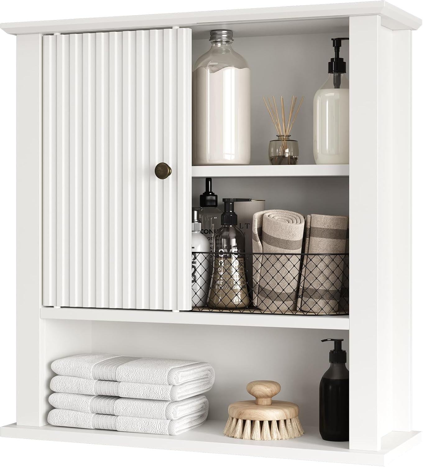 DreamyHM Bathroom Wall Cabinet with Fluted Sliding Door, Curved Profile ...