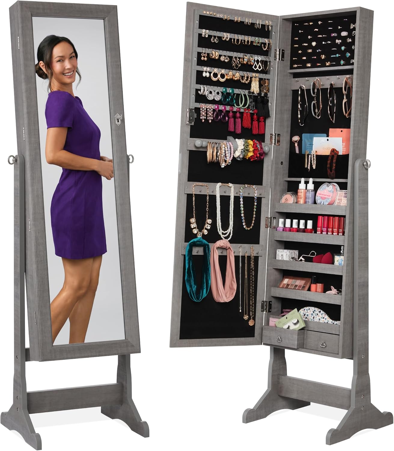 DreamyHM Freestanding Jewelry Armoire Cabinet, Full Length Standing ...