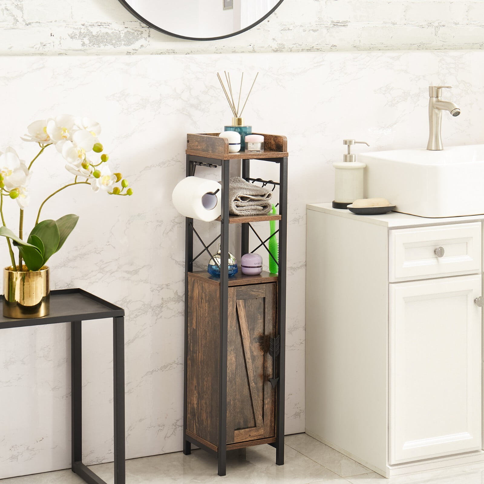 DreamyHM Small Bathroom Cabinet,Slim Toilet Paper Holder with Door & 2 ...