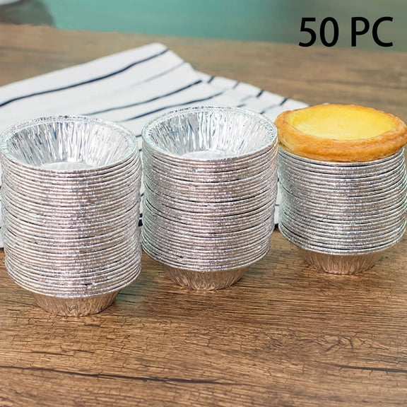 DreamyJuly 100 Pack Disposable Egg Fadeless Tin Foil, Proof Cake Baking Cups and Liners for Muffins and Cupcakes - Kitchen Baking Tools