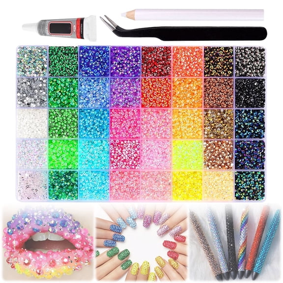 DreamyJuly 40 Color Resin Jelly Rhinestones, 3mm Flatback Gems for Bedazzling Crafting Kit with 3Pcs Glue for Clothing, Shoes, and Nail Art