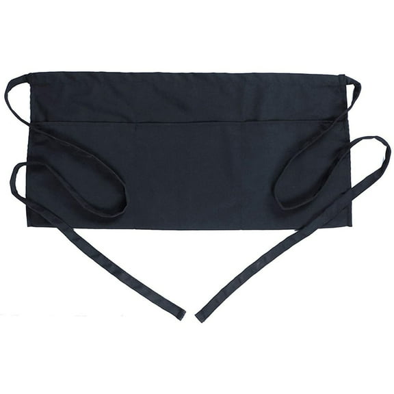DreamyJuly Black Waitress Waiter Server Short Apron, Waist Apron with 3 Pockets for Restaurant, Café, and Home Use - Adjustable Kitchen Apron