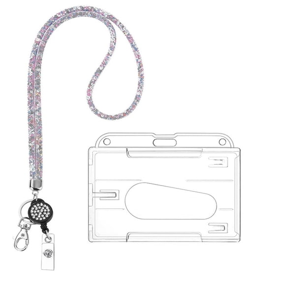 DreamyJuly Bling Keychain Lanyards, Crystal Rhinestone Neck Strap for Women, and Teachers - Cute ID Badge Holder for Keys, Wallet, and Card with Detachable Hook, H