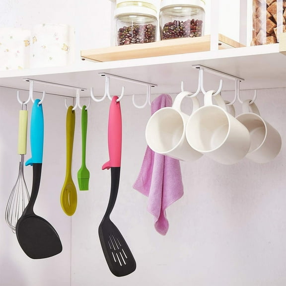 DreamyJuly Cups Holder and Mugs Under Drying Rack, 3 Hooks Hanger for Cabinet and Kitchen - White Coffee Mug Organizer and Drying Rack