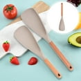 thumbnail image 1 of DreamyJuly Multi Function Spoon New 2 in 1 Multi Function Spatula Spoon For Cooking and Serving Long Head Silicone Salad Spatula Spoon with Wood Handle Cooking Utensil Kitchen Gadgets, khaki, M, 1 of 9