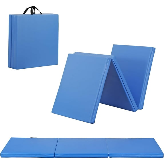 DreamyTrendy 2’’ Thick Tri-fold Folding Gym Exercise Mat Extra Thick Gymnastics Mat Tumbling Mat with Carrying Handles for Home Workout, Core Workouts, Stretching, MMA, Yoga(blue)