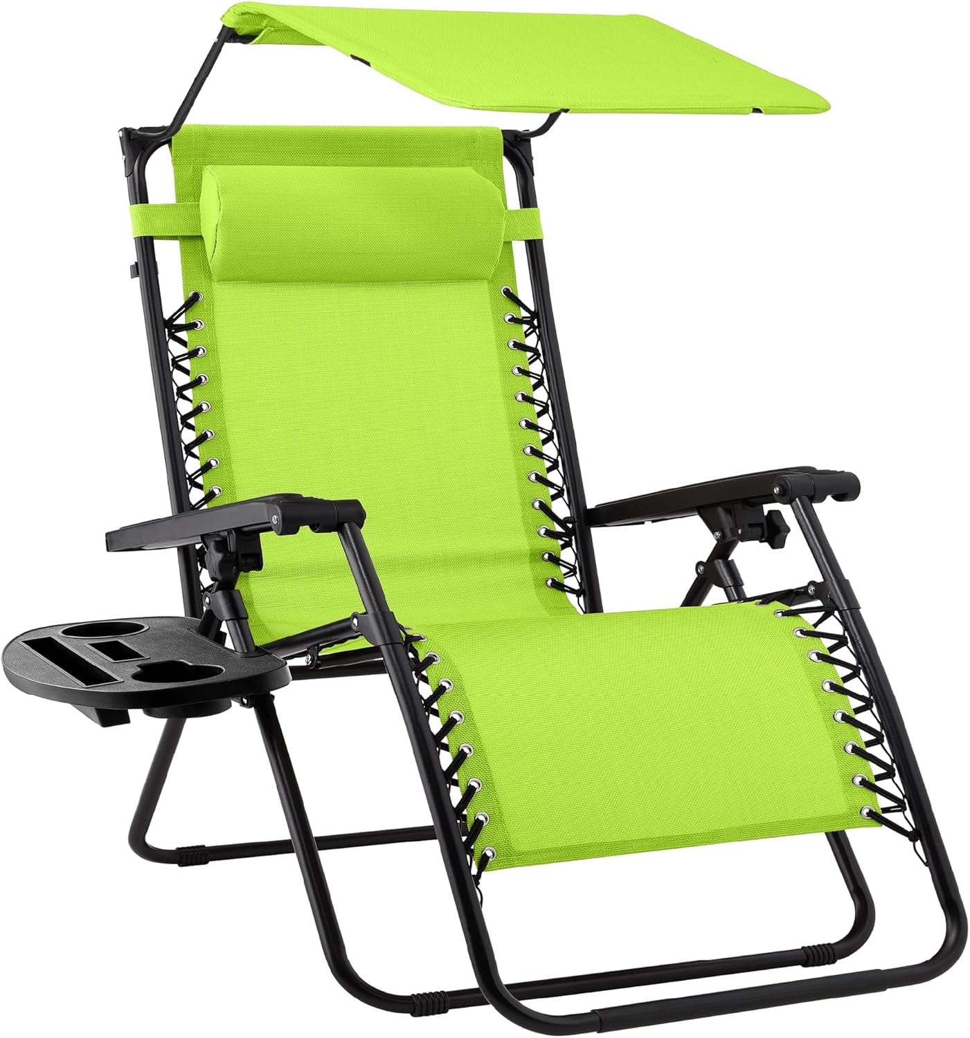 Lime Green Steel Zero Gravity Recliner with Canopy and Tray