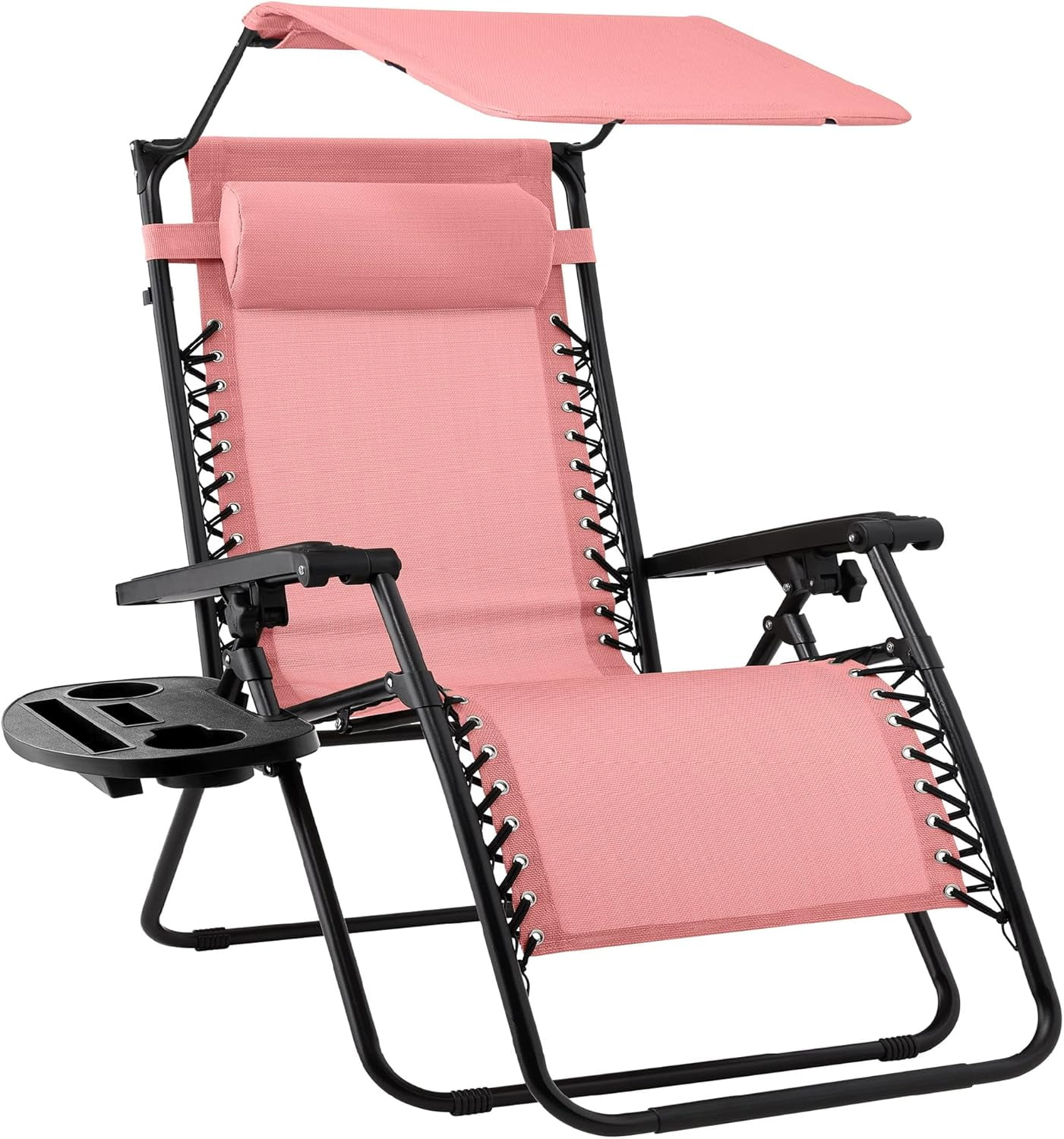 Pink Steel Zero Gravity Outdoor Lounge Chair with Canopy Shade