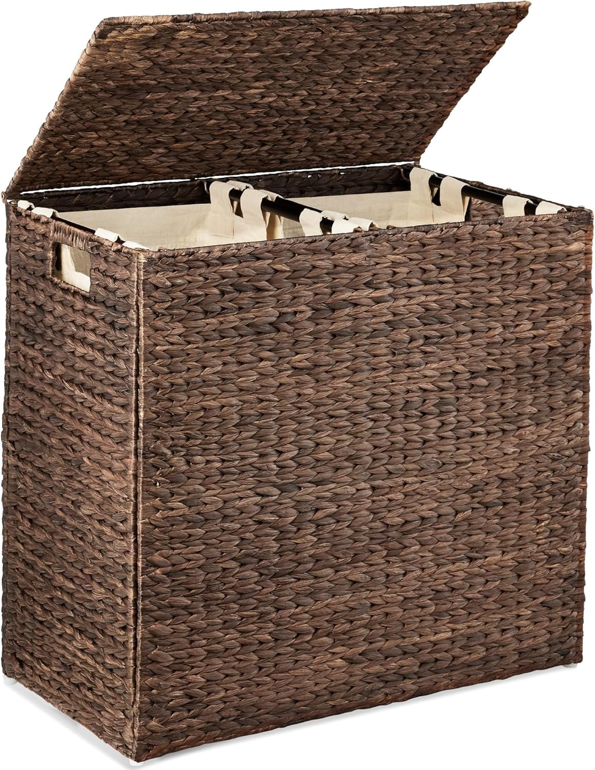 Espresso Brown Wicker Double Laundry Hamper with Lid