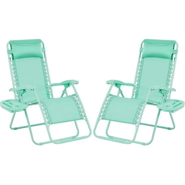 2 Pack Zero Gravity Reclining Lawn Chairs With Trays – Folding Lounge For Garden/Beach