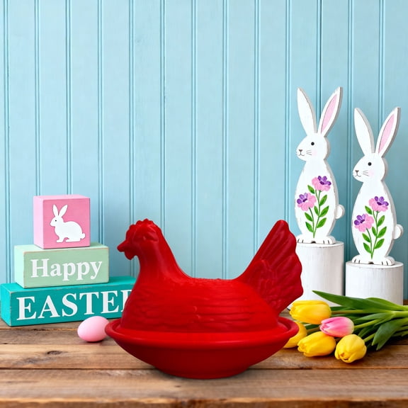 Dreamyjuly 3D Printed Chicken Snack Bowl with Matching Lipped Base, Novelty Red Poultry Dish for Candy Nuts, Fun Kitchen Dining Decor for Farmhouse, Red