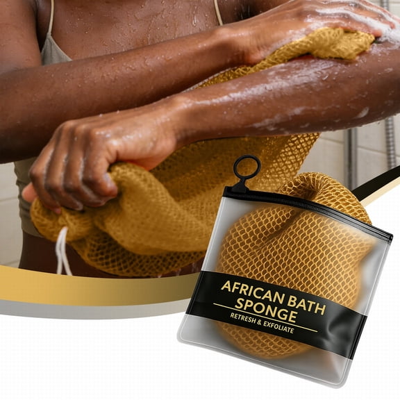 Dreamyjuly African Net Sponge Exfoliating Back Scrubber with Knots, Authentic Bath Sponge for Deep Cleansing, Shower Washcloth for Daily Body Care, Gold