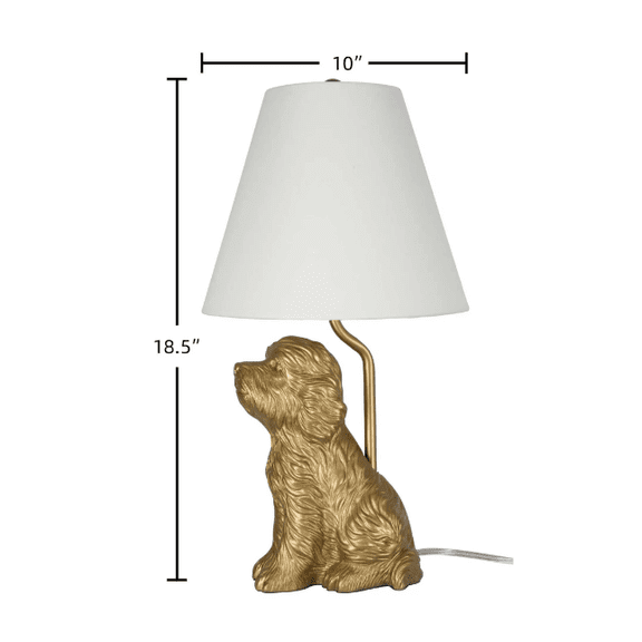Dreamyjuly Golden Doodle Table Lamp with Linen Shade, 16 Inch Bedside Desk Lamp, Painted Gold Finish Modern Home Office Lighting Decor