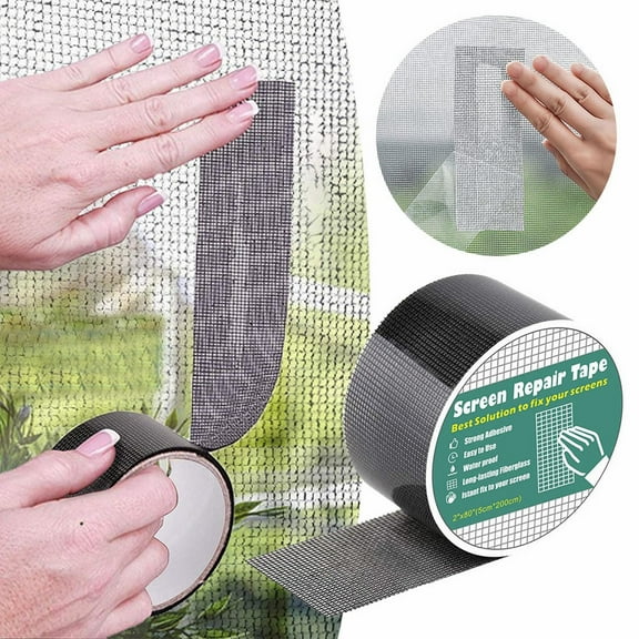 Dreamyjuly Window Screen Kit Tape 2X80'' Strong Adhesive Fiberglass Covering Mesh Tape for Covering Window Door Tears Holes Screen Patch Kit Black(Black)