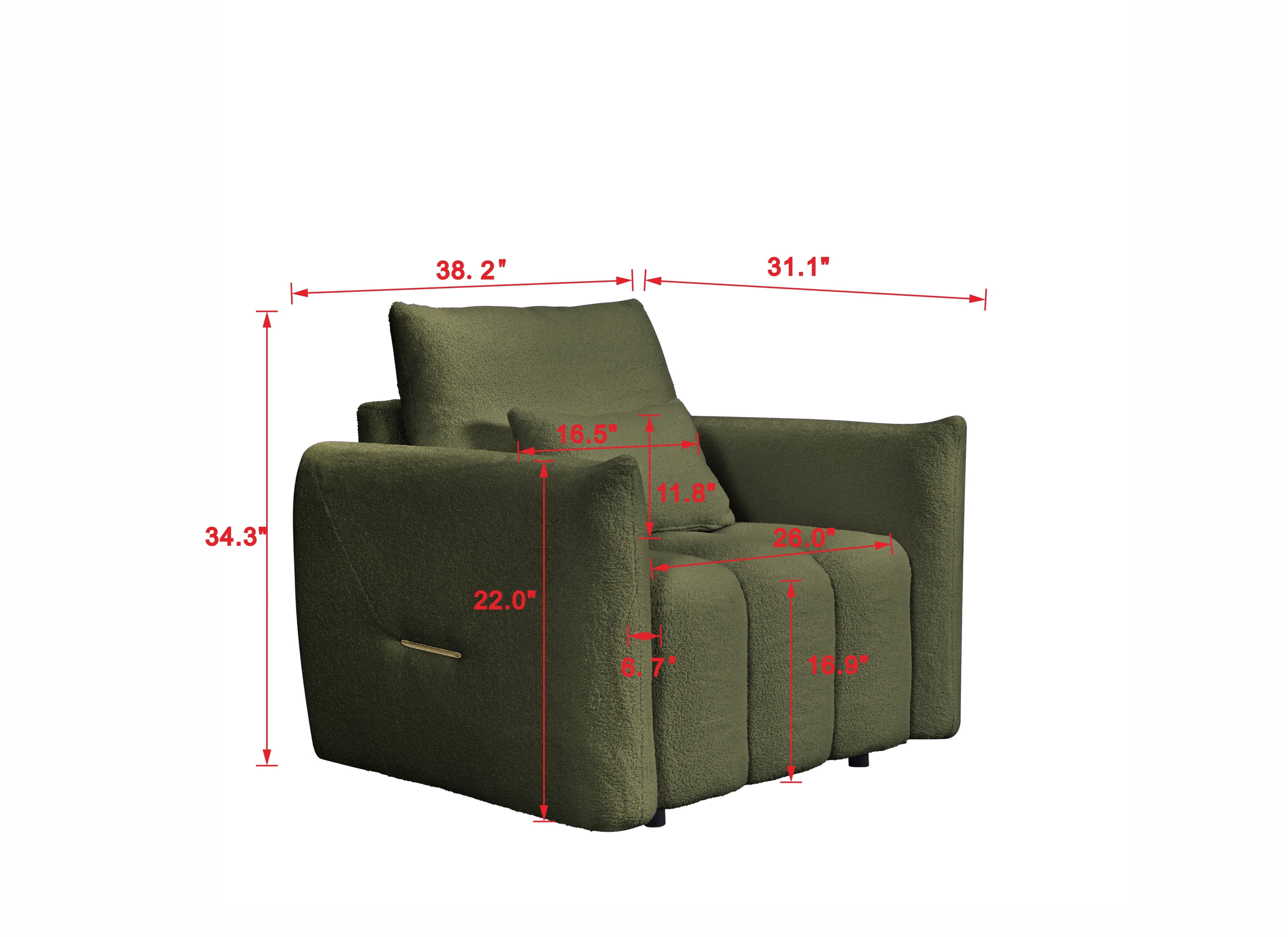 Dreamzie 38.1" Green Teddy Sofa，Easy to Assemble in 20 Minutes for Living Room and Chatting