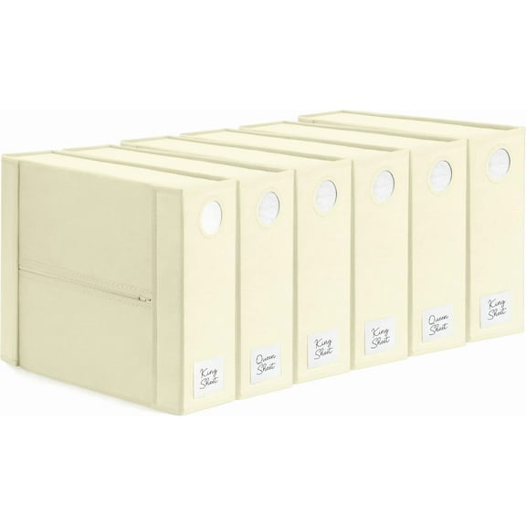 Dreamzie 6-Pack Bed Sheet Organizers and Storage - Foldable Linen Closet Organization, Ivory Beige