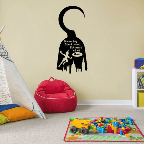 Drean Big Start Small But Most Of All Start - Self Growth Motivational Quote Peter Pan Hook Silhouette Vinyl Wall Decal Sticker Art Home Room Bedroom Living Room Nursery Kinder Décor Size(30x12 inch)