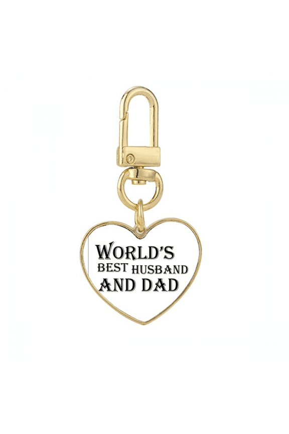 Dreang World's Best Dad and Husband Quote Gold Heart Keychain Metal Keyring Holder