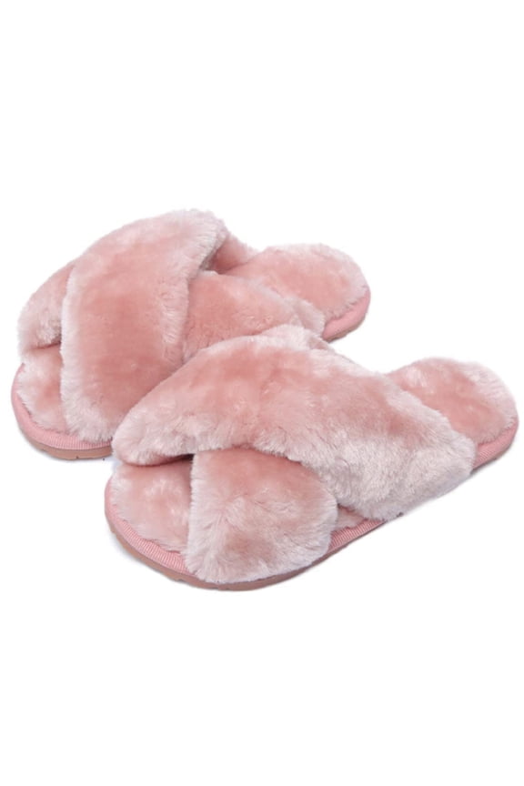 Kids Fluffy Slippers for Girls Open Toe Warm Fuzzy Slippers Bedroom House Shoes