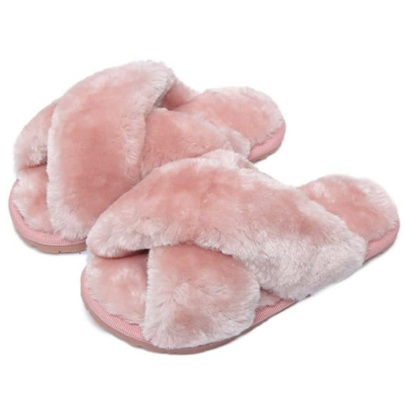 Drecage Kids Fluffy Slippers for Girls Open Toe Warm Fuzzy Slippers Bedroom House Shoes