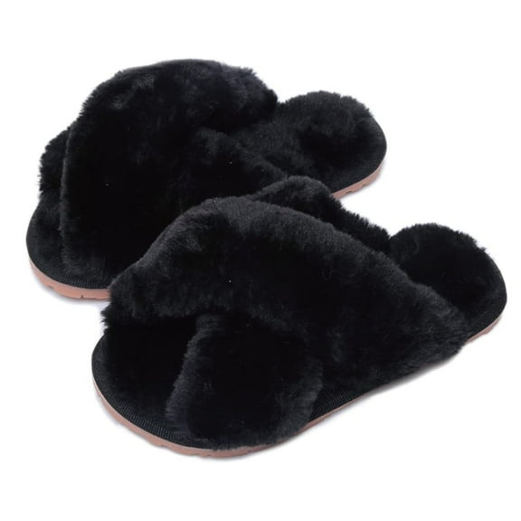 Drecage Kids Fluffy Slippers for Girls Open Toe Warm Fuzzy Slippers Bedroom House Shoes
