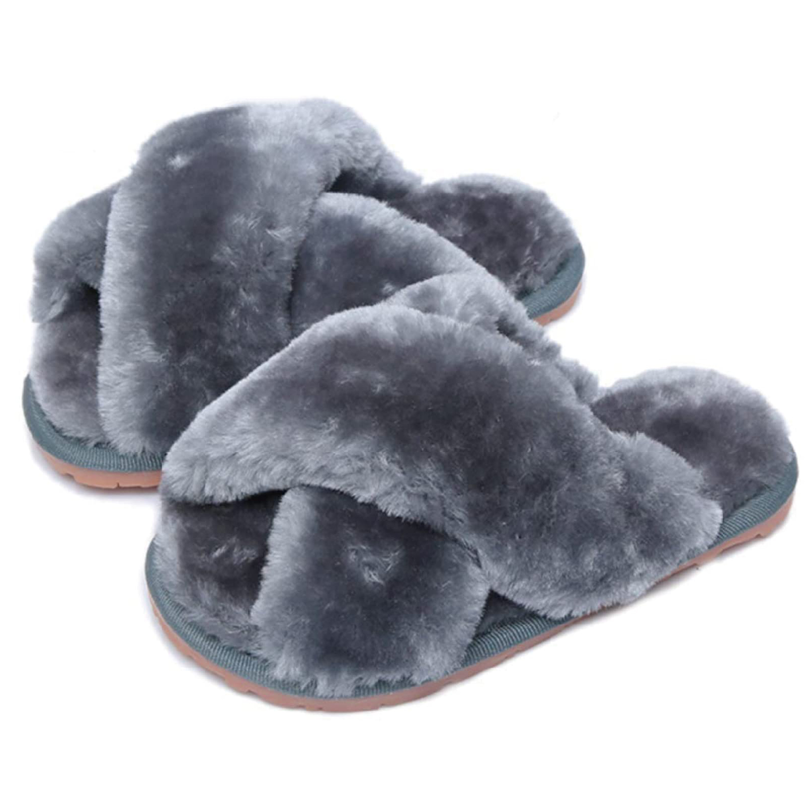Drecage Kids Fluffy Slippers for Girls Open Toe Warm Fuzzy Slippers ...