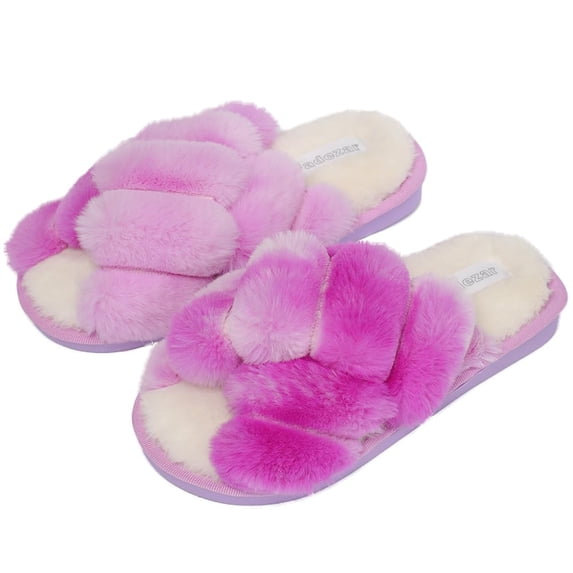 Drecage Kids Fluffy Slippers for Girls Open Toe Warm Fuzzy Slippers Bedroom House Shoes