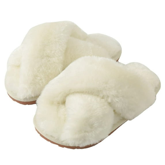 Drecage Kids Fluffy Slippers for Girls Open Toe Warm Fuzzy Slippers Bedroom House Shoes