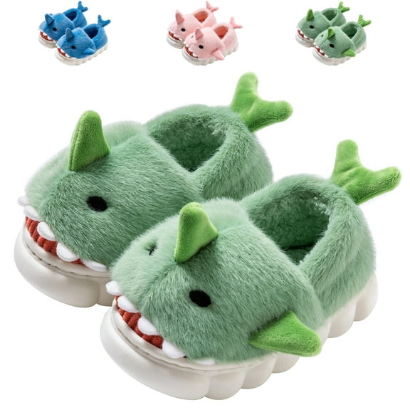 Drecage Toddler Boys Girls Cute Shark Slippers Kids Non-Slip Fuzzy Bedroom House Shoes