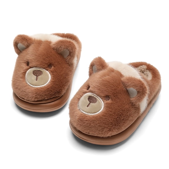 Drecage Toddler Kids Cute Bear Slippers Boys Girls Winter Warm Fuzzy Bedroom House Shoes