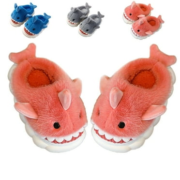 Drecage Toddler Boys Girls Cute Shark Slippers Kids Non-Slip Fuzzy House Bedroom Slippers