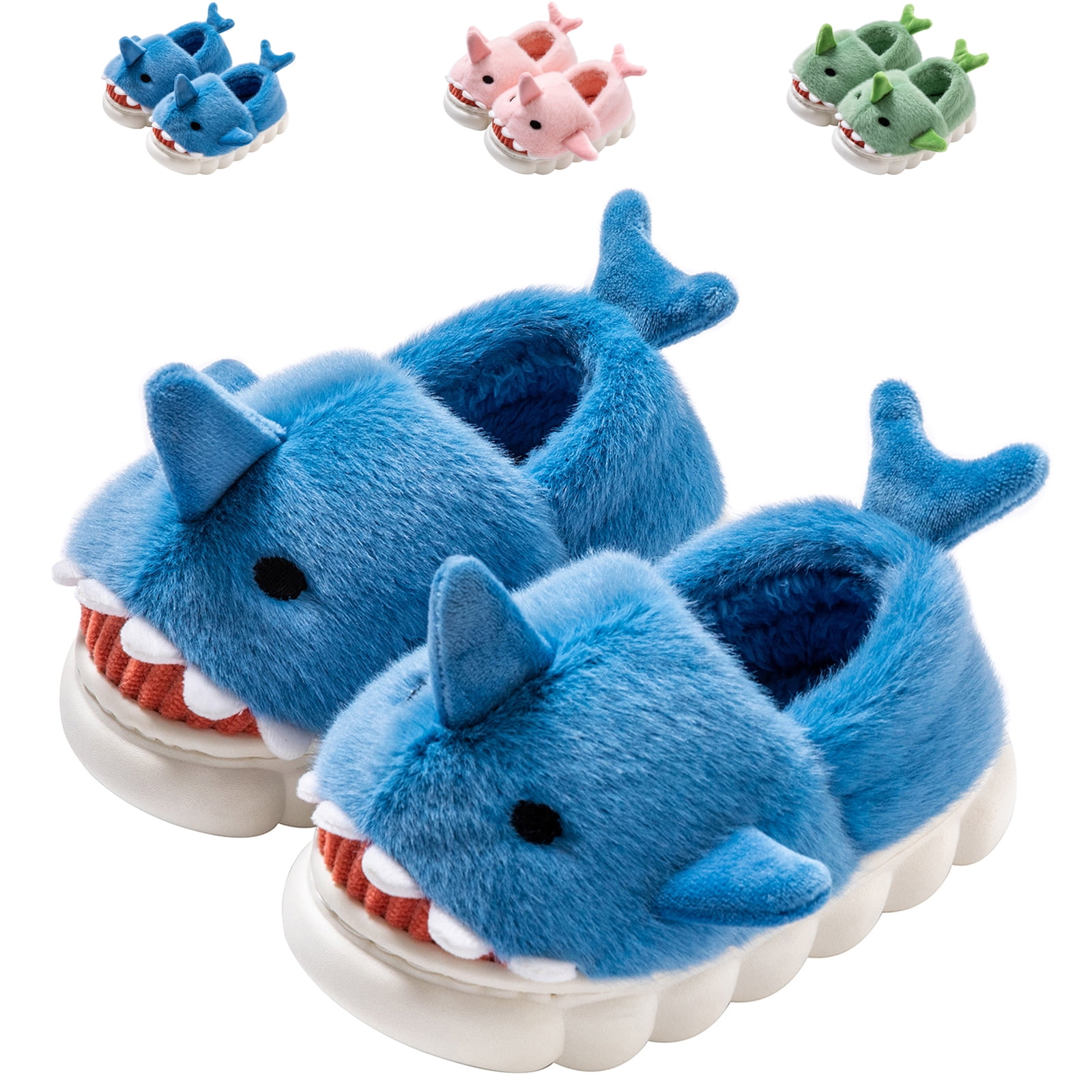 Toddler Boys Girls Cute Shark Slippers Kids Non-Slip Fuzzy Bedroom House Shoes