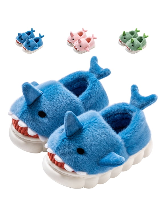 Toddler Boys Girls Cute Shark Slippers Kids Non-Slip Fuzzy Bedroom House Shoes