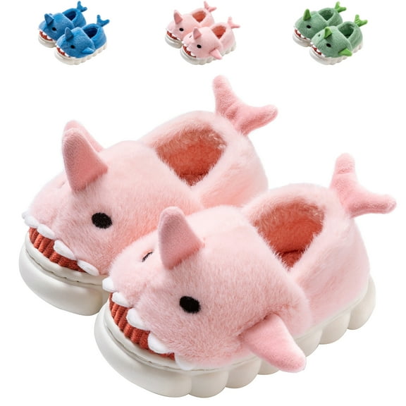 Drecage Toddler Boys Girls Cute Shark Slippers Kids Non-Slip Fuzzy Bedroom House Shoes