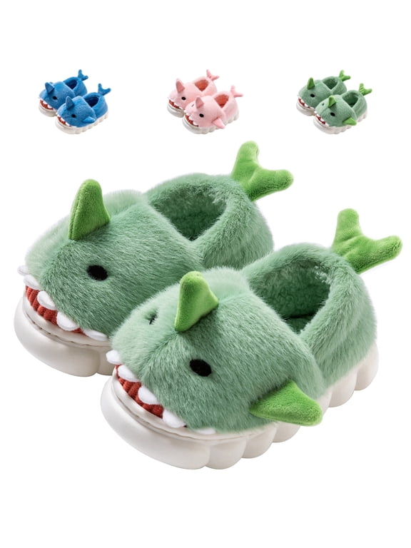 Toddler Boys Girls Cute Shark Slippers Kids Non-Slip Fuzzy Bedroom House Shoes