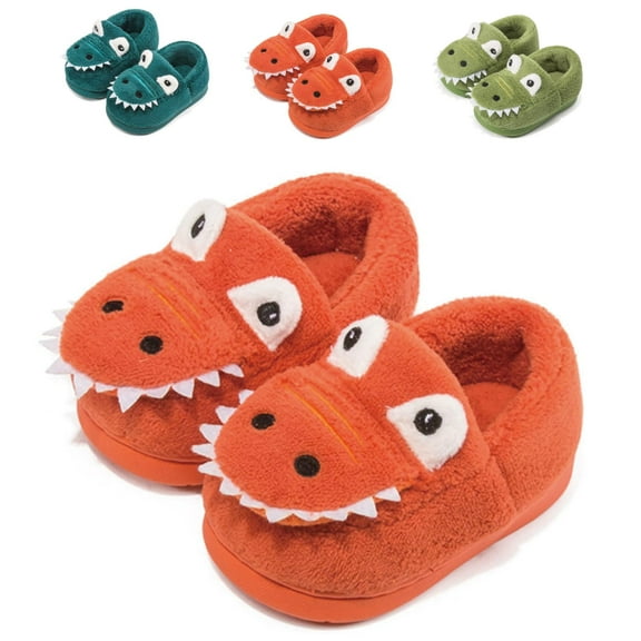 Drecage Toddler Kids Cute Dinosaur Slippers Boys Girls Winter Warm Fuzzy Bedroom House Shoes