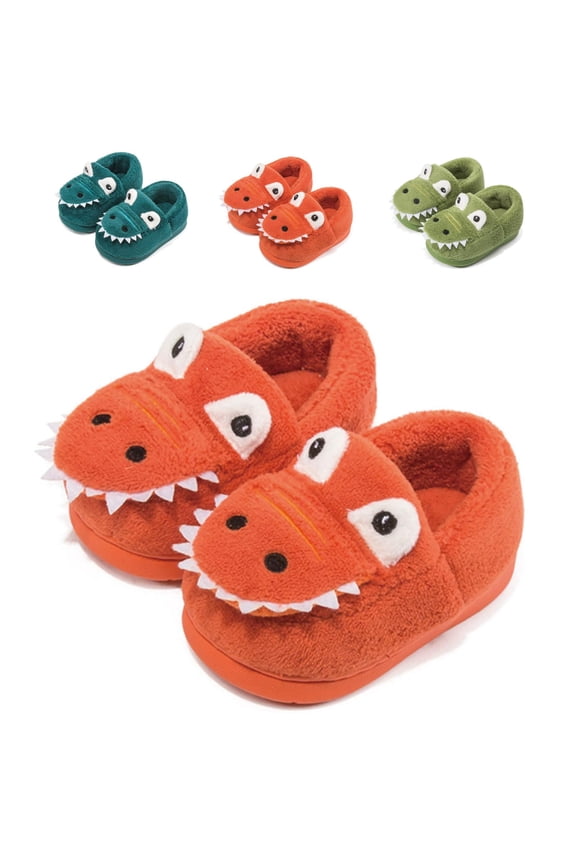 Toddler Kids Cute Dinosaur Slippers Boys Girls Winter Warm Fuzzy Bedroom House Shoes
