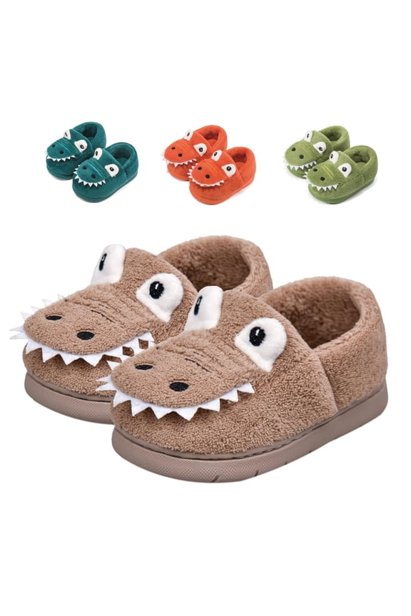 Toddler Kids Cute Dinosaur Slippers Boys Girls Winter Warm Fuzzy Bedroom House Shoes