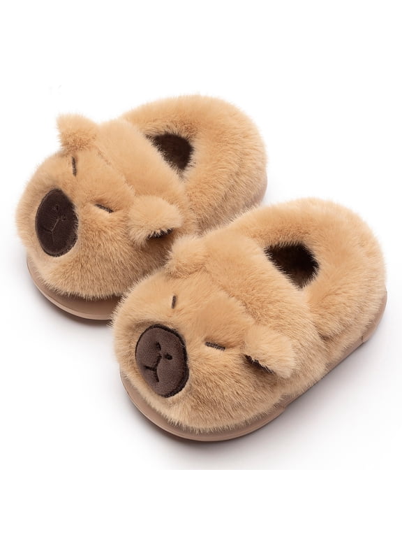 Toddler Kids Cute Capybara Slippers Boys Girls Winter Warm Fuzzy Bedroom House Shoes