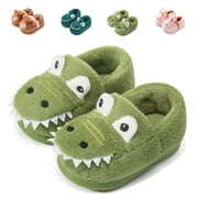 DRECAGE Toddler Kids Cute Dinosaur Slippers Boys Girls Winter Warm Fuzzy Bedroom House Shoes