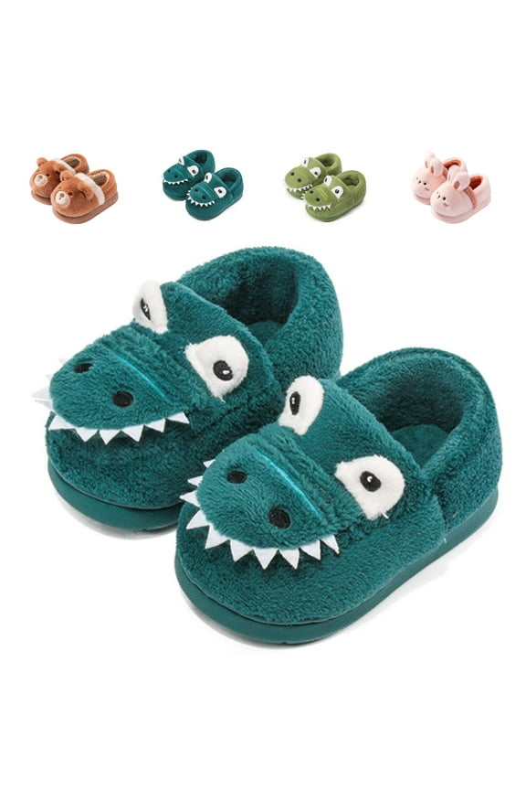 Toddler Kids Cute Dinosaur Slippers Boys Girls Winter Warm Fuzzy Bedroom House Shoes
