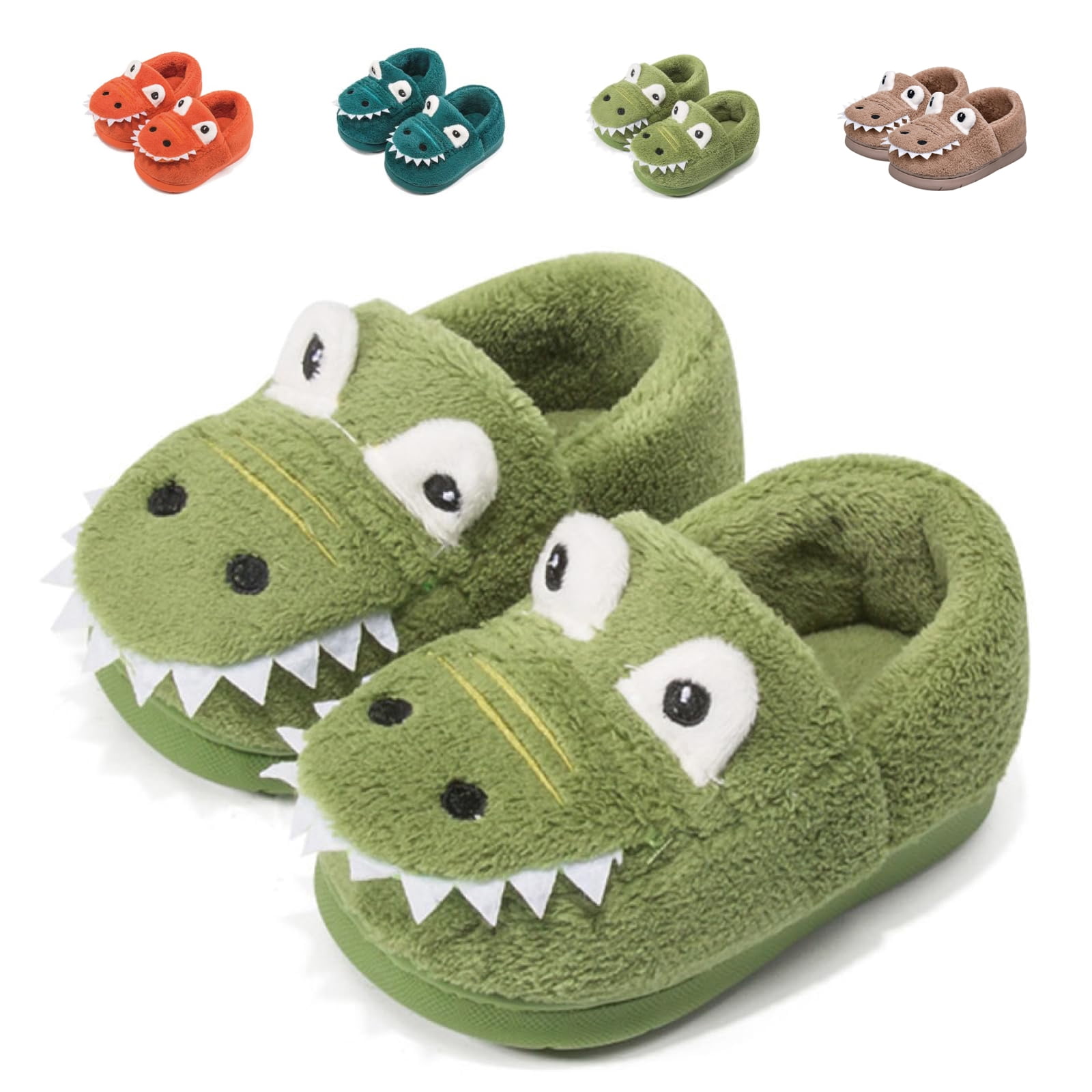 Toddler Kids Cute Dinosaur Slippers Boys Girls Winter Warm Fuzzy Bedroom House Shoes