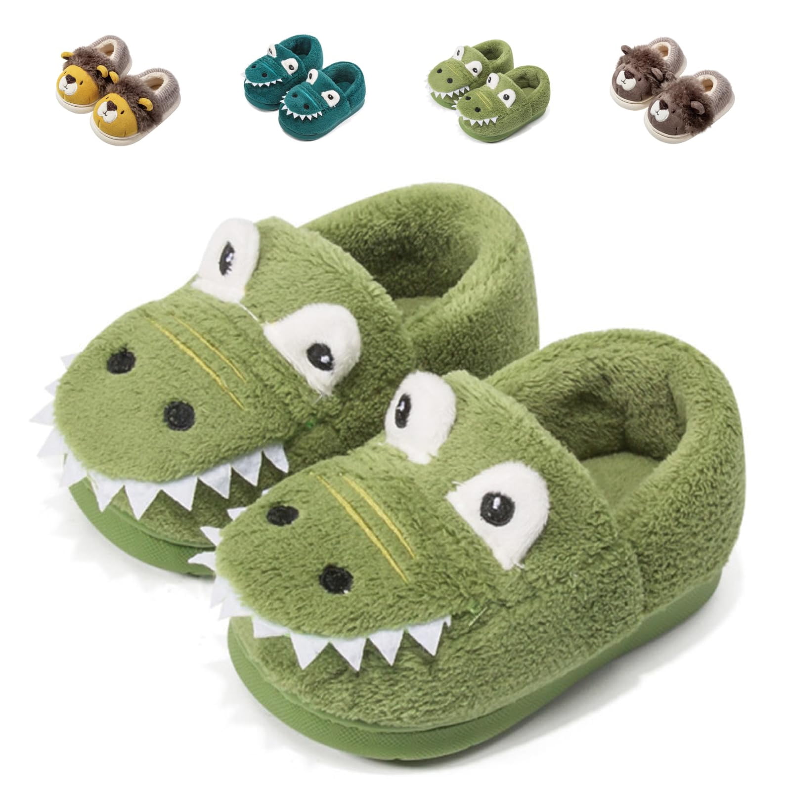 Drecage Toddler Kids Cute Dinosaur Slippers for Boys Slipon Soft Fuzzy