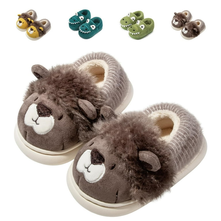Drecage Toddler Kids Cute Lion Slippers Boys Winter Warm Fuzzy